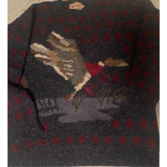 Woolrich Duck Mallard Graphic Knit Sweater Pullover 100% Wool Blue Mens Sz L - Picture 3 of 10